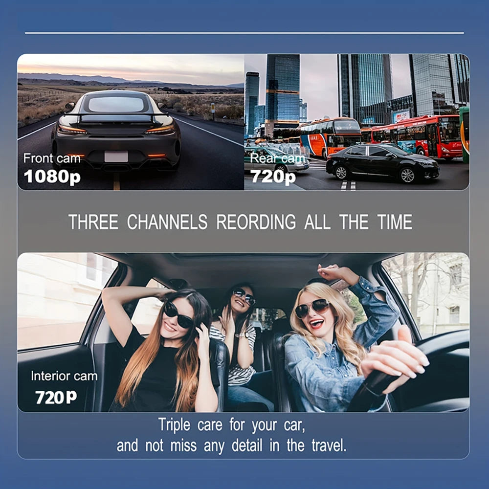 WIFI APP Control Car Dvr 3 Channel 1080P Dash Cam for Cars Front and Rear View Recorder Video Car Camera for Car Assecories
