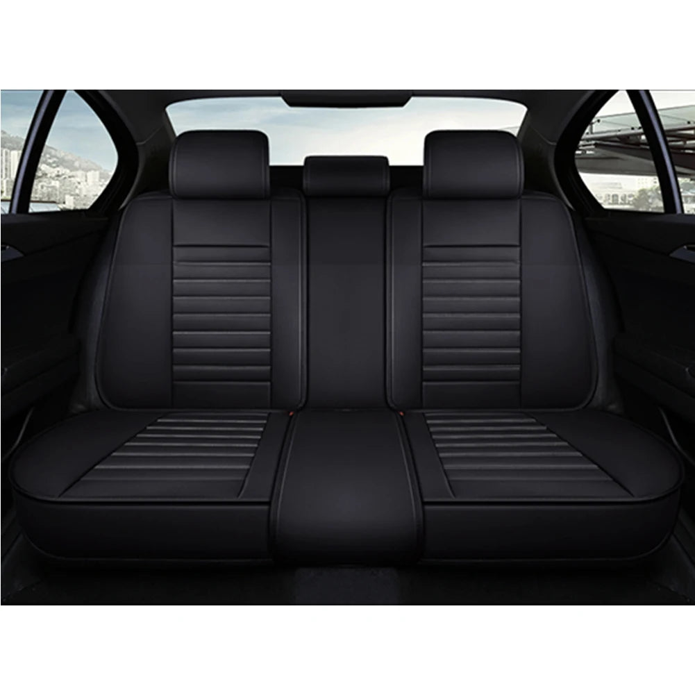 Black & White Faux Leather Car Seat Covers - Universal Fit, Lumbar Support, Waterproof, Anti-Slip, Durable for Cars, SUVs, Truck