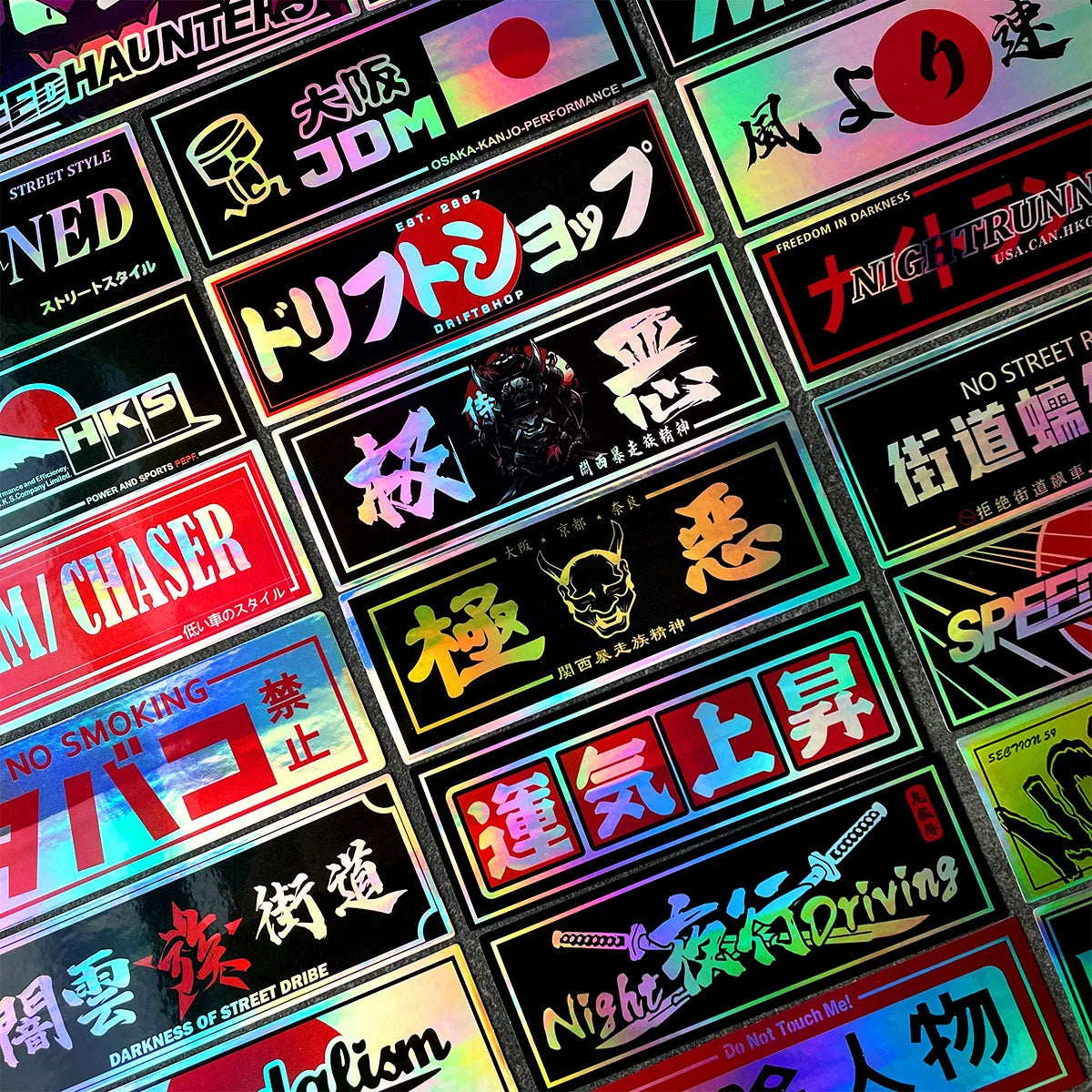24PCS/Pack 12cm Long JDM Samurai Stickers Laser Rainbow Car Window Windshield Motorcycle Body Moto Helmet Accessories Decals