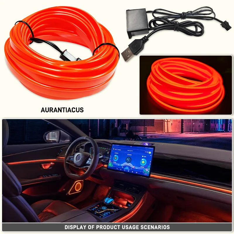 1/2/3/4/5M Car Led lampe décorative câblage bande néon flexible USB Interior lighting of the vehicle，Diode d'ambiance de fête