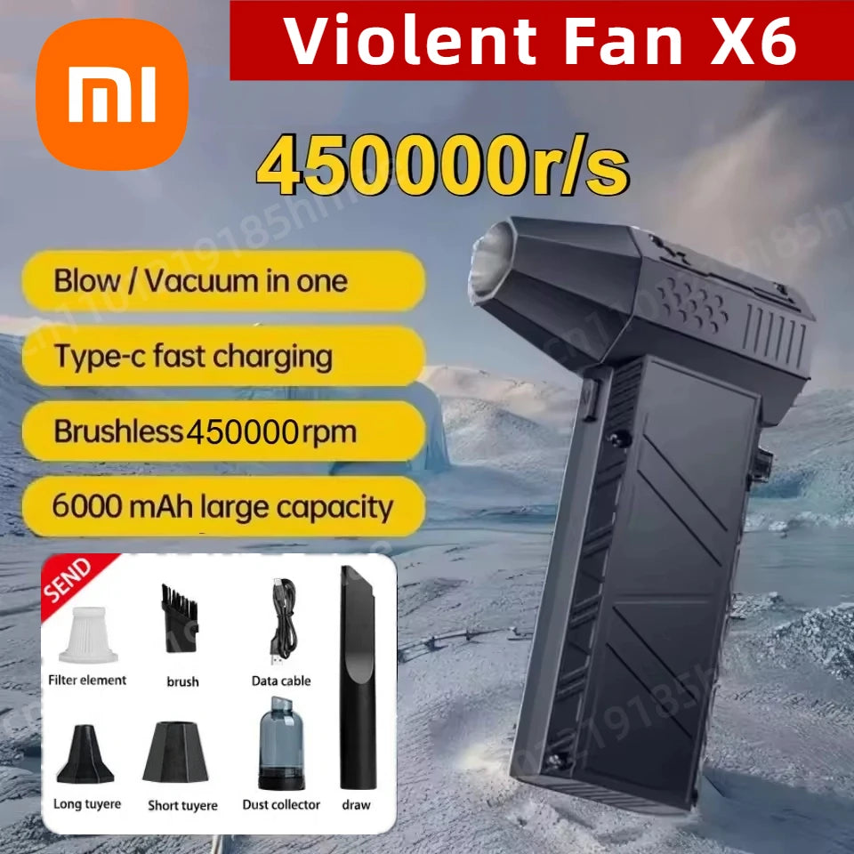 Xiaomi 450000rpm X6 Air Blower Powerful Dust Vacuum Cleaner Fast Charging Strong Wind Brushless Violent Fan For Car Cleaning