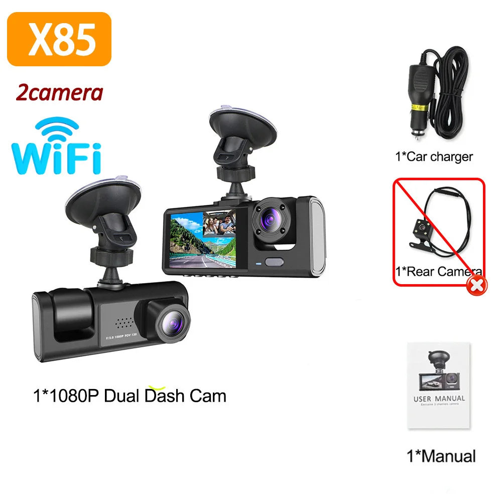 WIFI APP Control Car Dvr 3 Channel 1080P Dash Cam for Cars Front and Rear View Recorder Video Car Camera for Car Assecories
