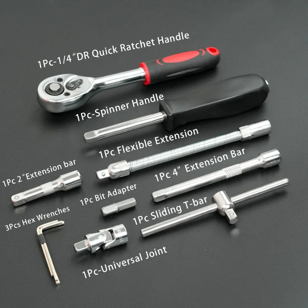 46-piece Auto Repair Combination Ratchet Wrench Toolbox, Auto Maintenance Vehicle-mounted Socket Repair Set Tools