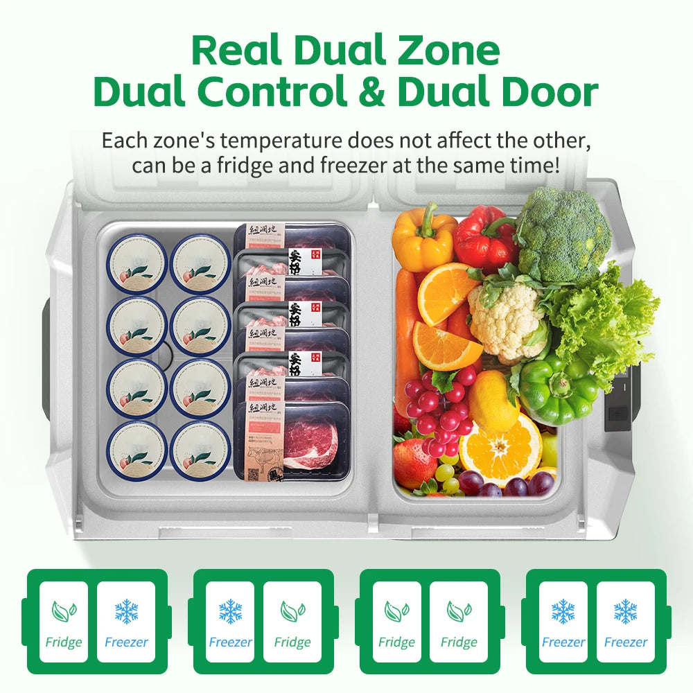 Alpicool NLS 20L 30L 40L Car Refrigerator Dual Zone 12V Portable Compressor Fridge Freezer 12/24V DC 100-240V AC for Camping