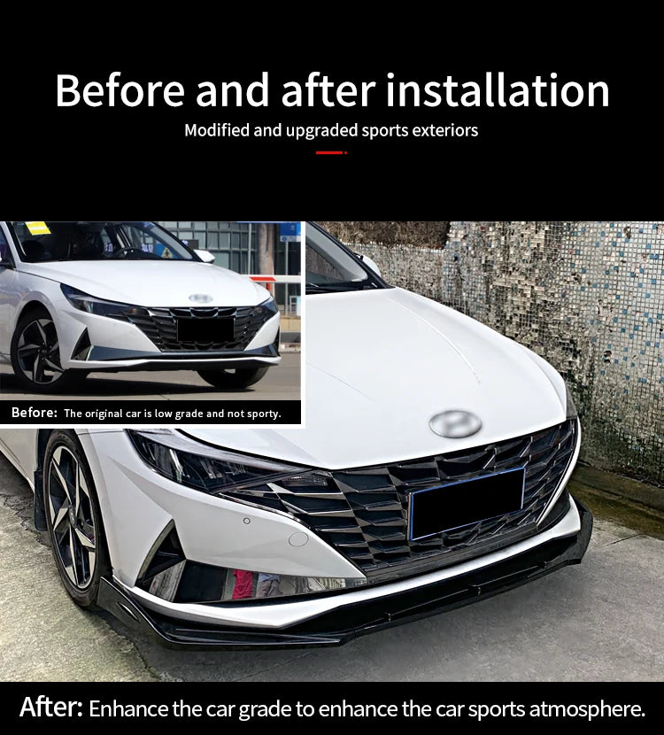 For Hyundai Elantra 2021 2022 2023 Car Front Bumper Splitter Lip Body Kit Spoiler Diffuser Deflector Decorative Strip Shovel ABS