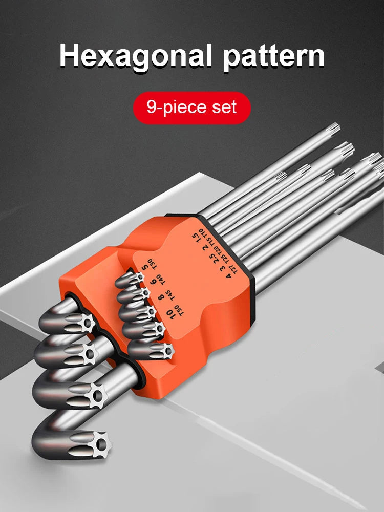 9Pcs Torx Star Wrench Kits Set Allen Keys Hexagon Spanner Key Set Plum Blossom Dual End L Type Star Screwdriver Hand Repair Tool