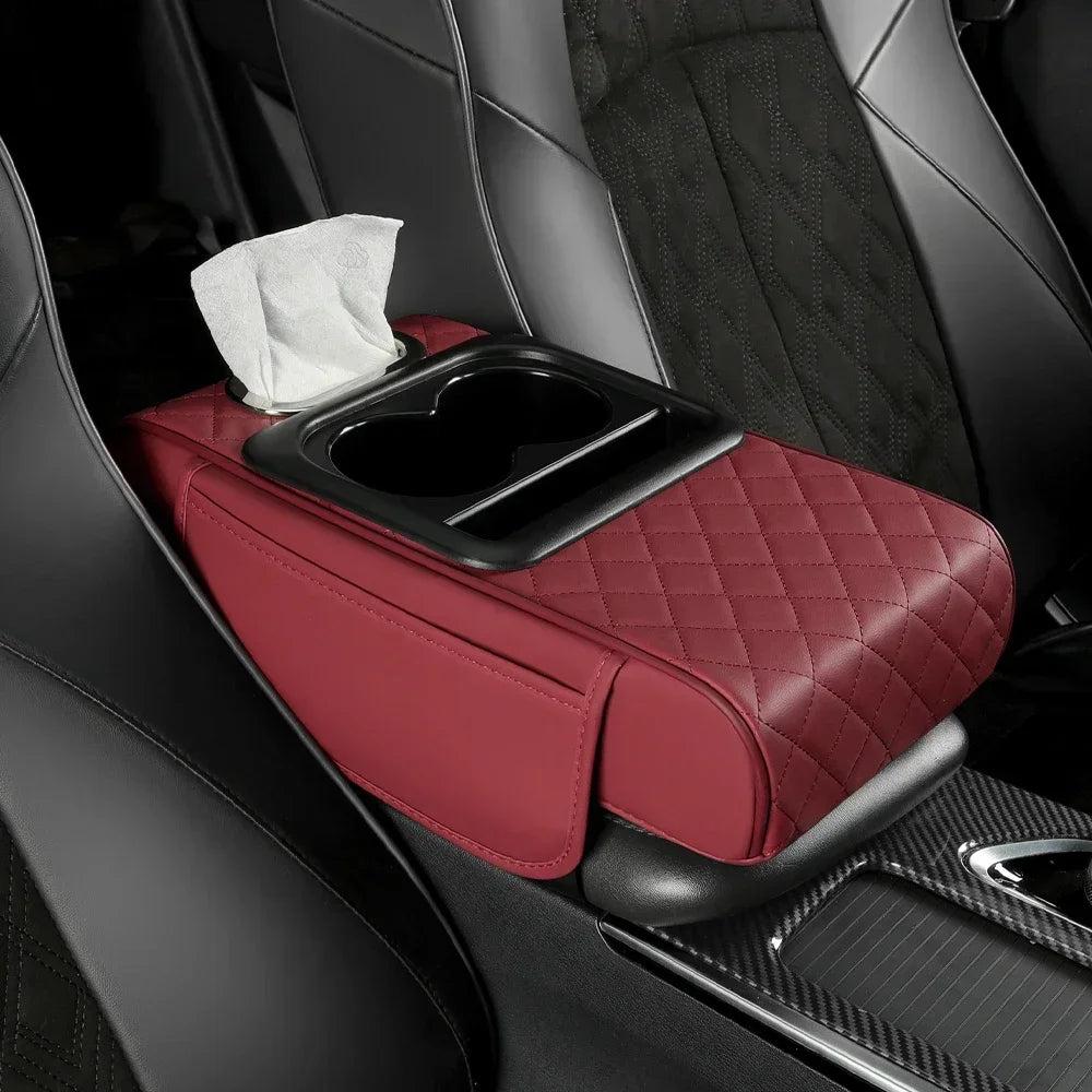 Car Armrest Box Thicken Height Pad Arm Rest Cushion with Pocket Tissue Cup Holder Memory Cotton Elbow Support Height Pad