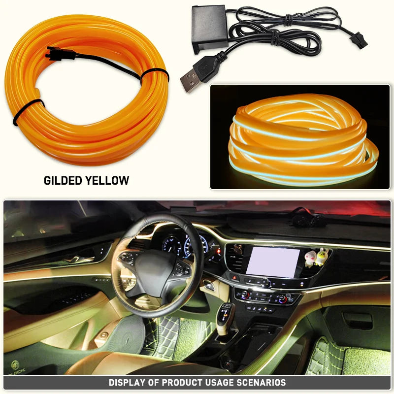 1/2/3/4/5M Car Led lampe décorative câblage bande néon flexible USB Interior lighting of the vehicle，Diode d'ambiance de fête