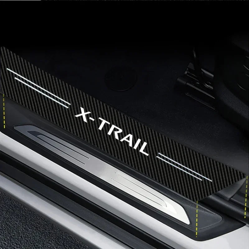 Carbon Fiber Car Door Sill Threshold Anti Protective Stickers Decals For Nissan X-Trail Rear Trunk Bumper Anti Scratch Strips