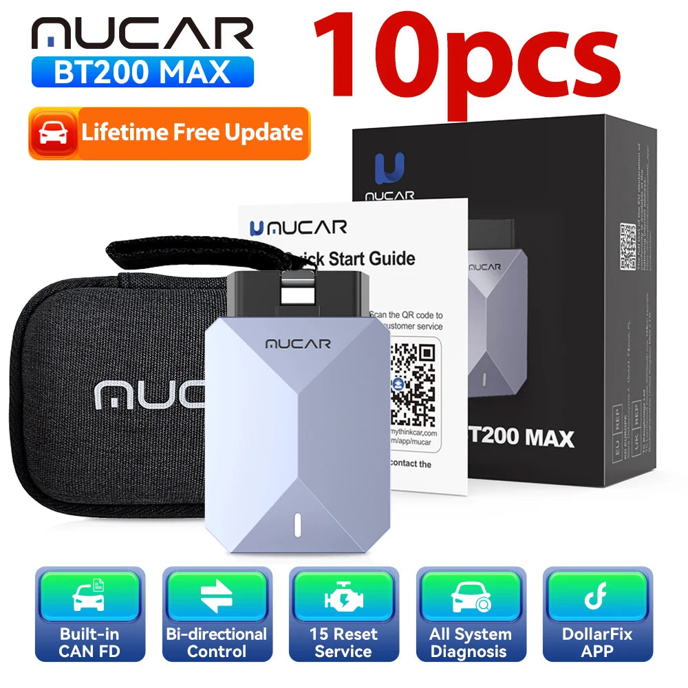 Lifetime Free Update MUCAR BT200 Max OBD2 Scanner CAN FD Bi-Directional Control All System Diagnostic Tool 15 Reset for All Cars
