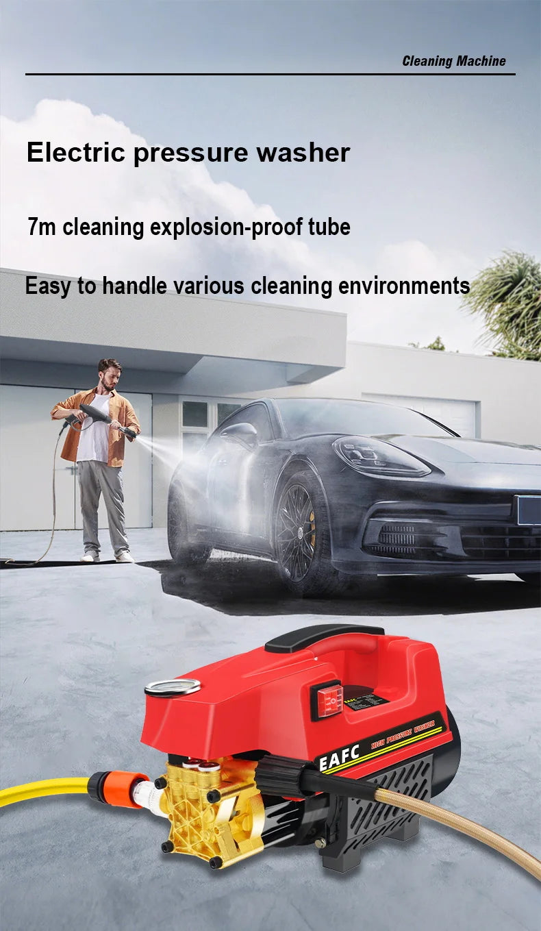1000W 200BAR High Pressure Washer Household Cleaner Water Pressure Machine Water Gun Cleaning for Cars AC Units Home Windows