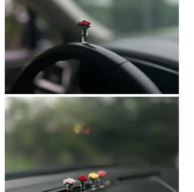 Cute Car Interior Decoration Mini Rose Sunflower Vase Auto Center Console Decoration Ornaments For Car Gifts Accessories