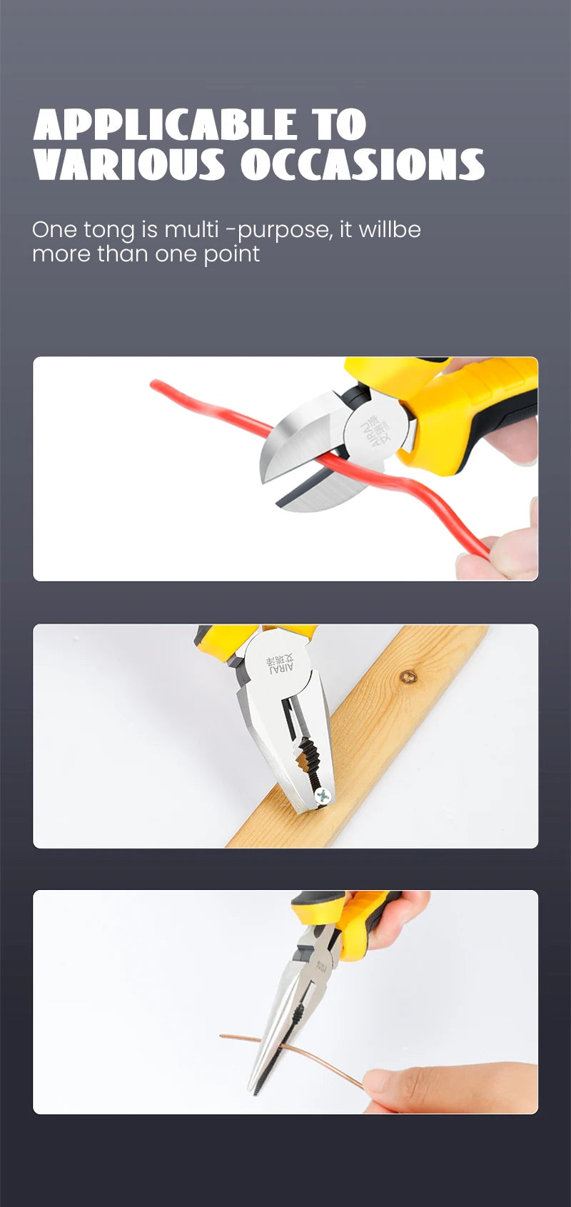 AIRAJ 6/8 Inch Wire Pliers Sharp Large Opening Stripping Pliers Industrial Grade Multifunctional Hardware Manual Tools