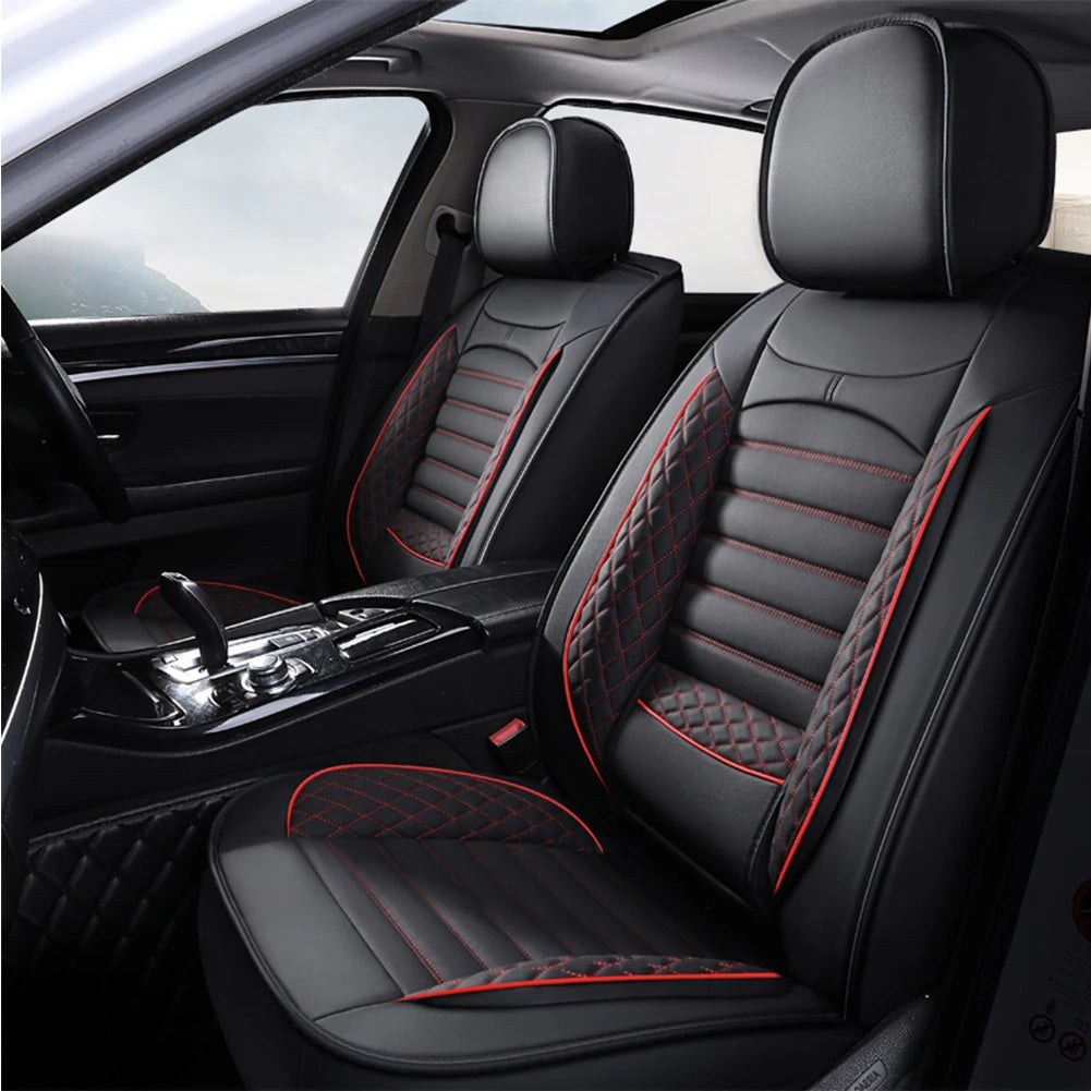 Black & White Faux Leather Car Seat Covers - Universal Fit, Lumbar Support, Waterproof, Anti-Slip, Durable for Cars, SUVs, Truck