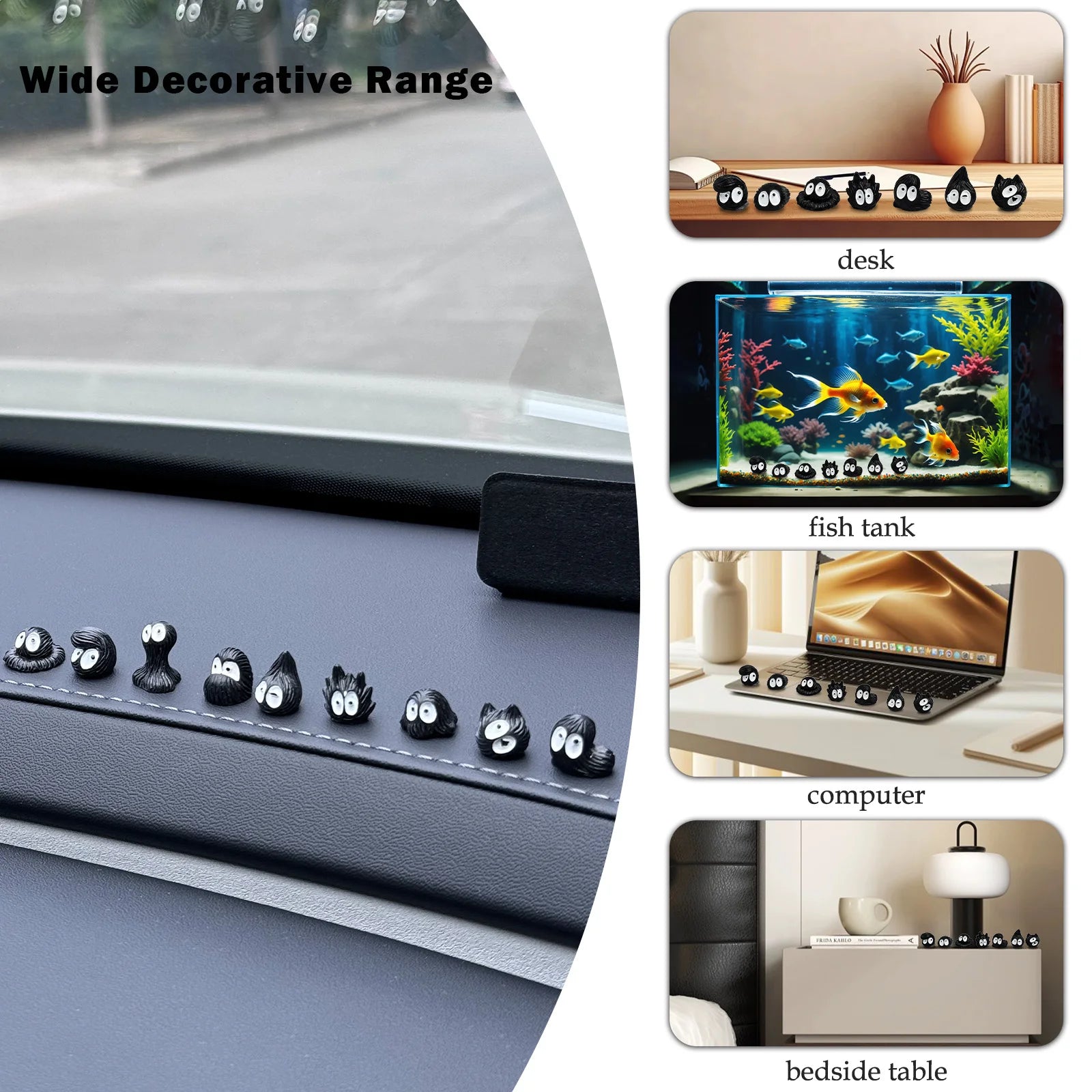 14pcs Cute Little Coal Ball Black Elf Car Interior Decoration Funny Auto Center Console Rearview Mirror Ornaments For Car Access