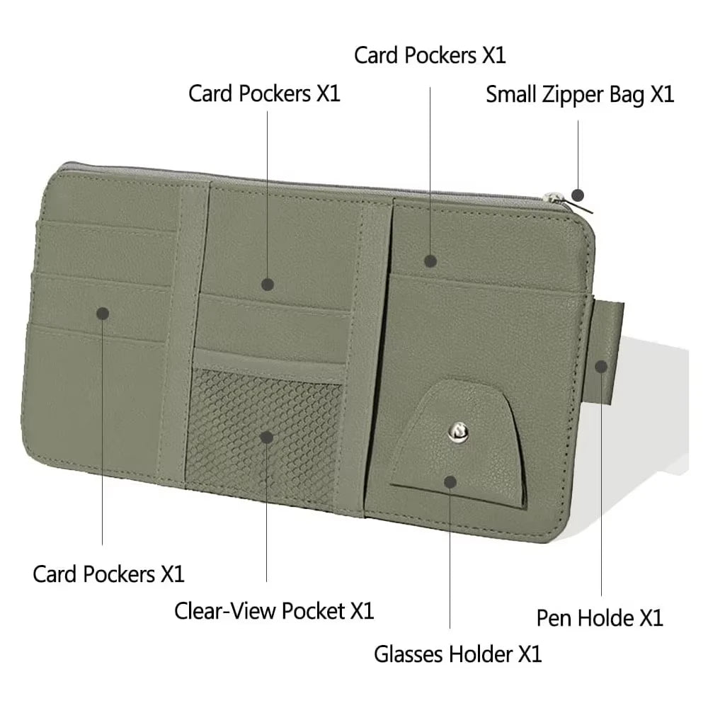Leather car multi-functional sun visor, multi-pocket business card, memory card storage bag, car sunglasses frame, sun visor
