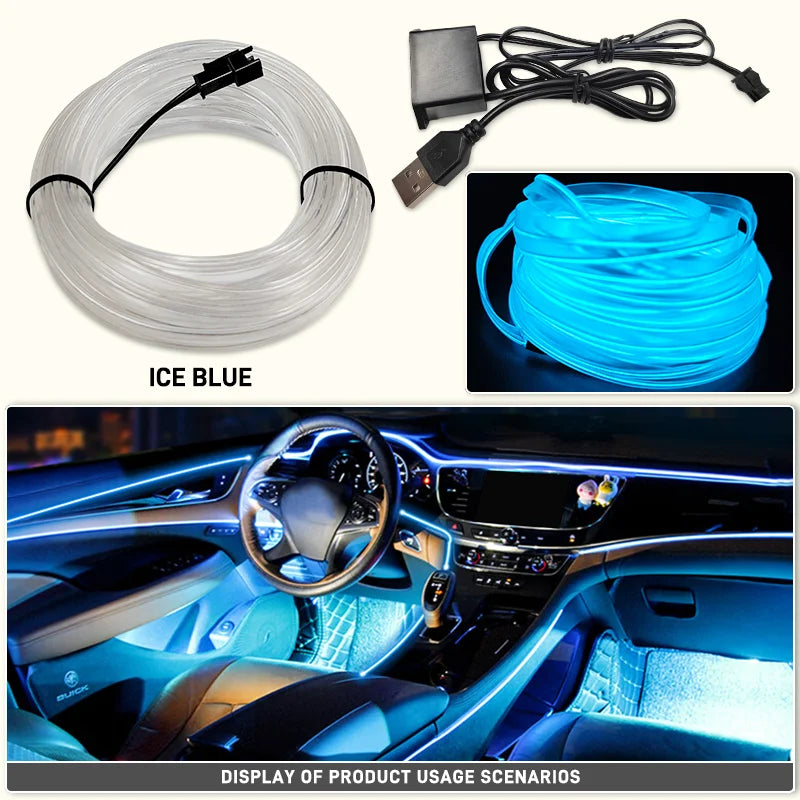 1/2/3/4/5M Car Led lampe décorative câblage bande néon flexible USB Interior lighting of the vehicle，Diode d'ambiance de fête