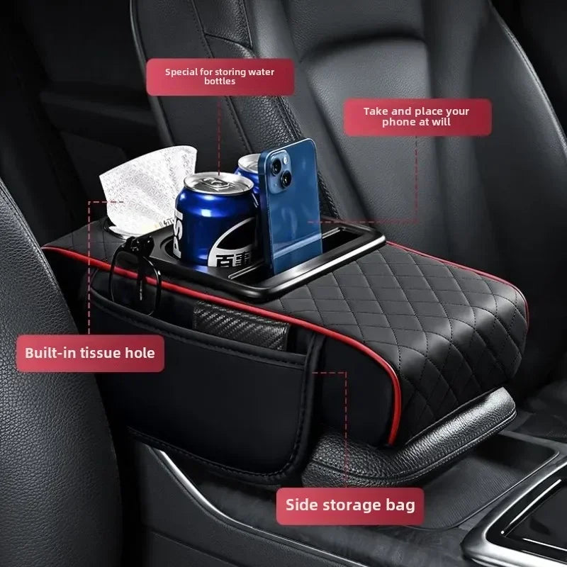 Car Armrest Box Thicken Height Pad Arm Rest Cushion with Pocket Tissue Cup Holder Memory Cotton Elbow Support Height Pad