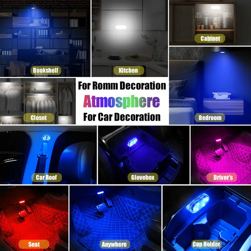 Car Interior Ambient Light USB Rechargeable Cabinet Light Room Decor RGB Lights Atmosphere LED Lamp Magnet Wireless Light