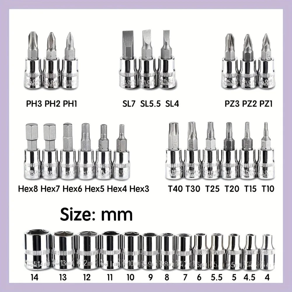 46-piece Auto Repair Combination Ratchet Wrench Toolbox, Auto Maintenance Vehicle-mounted Socket Repair Set Tools