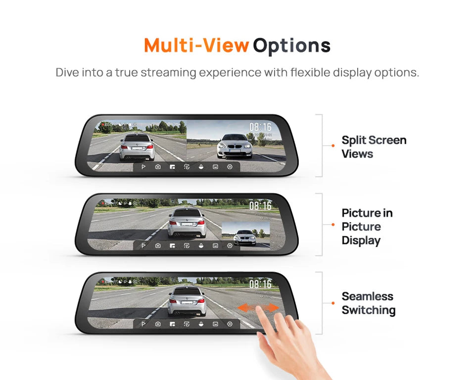 70mai Rearview Dash Cam S500 9.35'' Touch Screen 70mai S500 Car DVR 3K Super Capacitor Dual-Channel HDR Voice Control 24H Park
