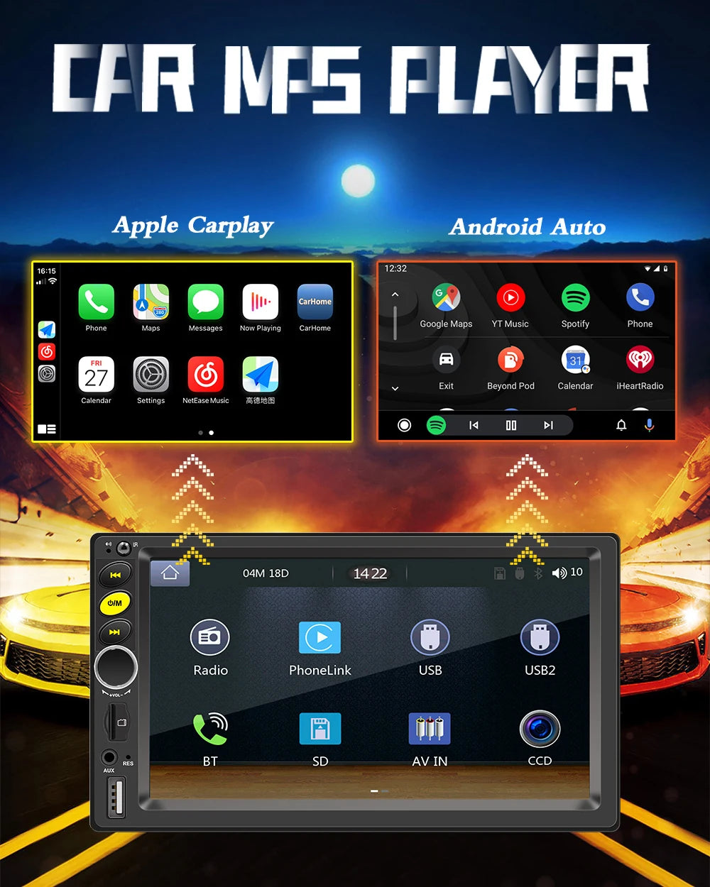 7/9/10inch 2 Din Car Audio Android 13 4/8Core Android auto Carplay 64G Automotive Multimedia Player BT Car intelligent Systems