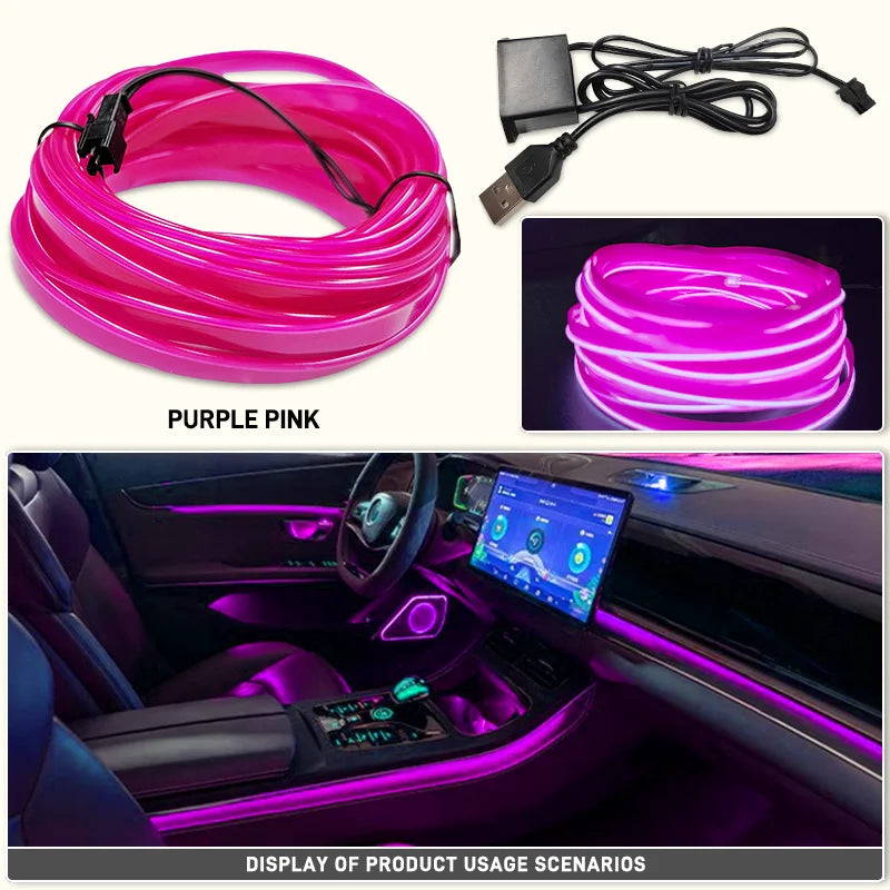 1/2/3/4/5M Car Led lampe décorative câblage bande néon flexible USB Interior lighting of the vehicle，Diode d'ambiance de fête