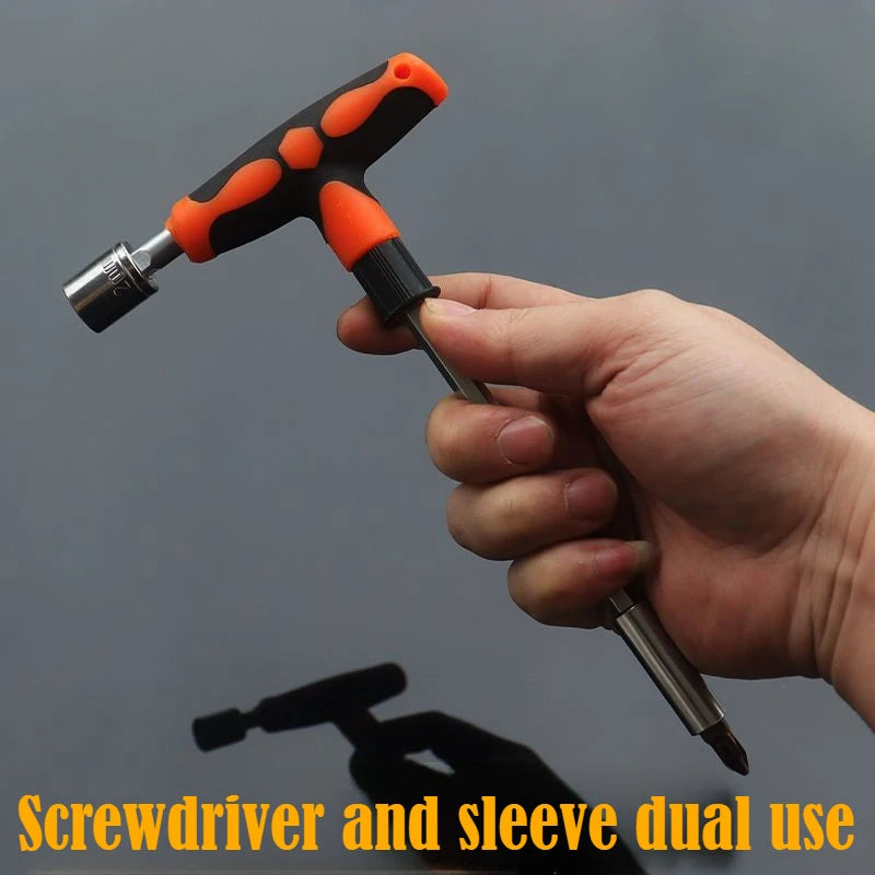 Screwdriver Set with T-shape Cross and Straight Slot Hexagon and Plum-shaped Heads Plus Socket Set for DIY Lovers Maintenance