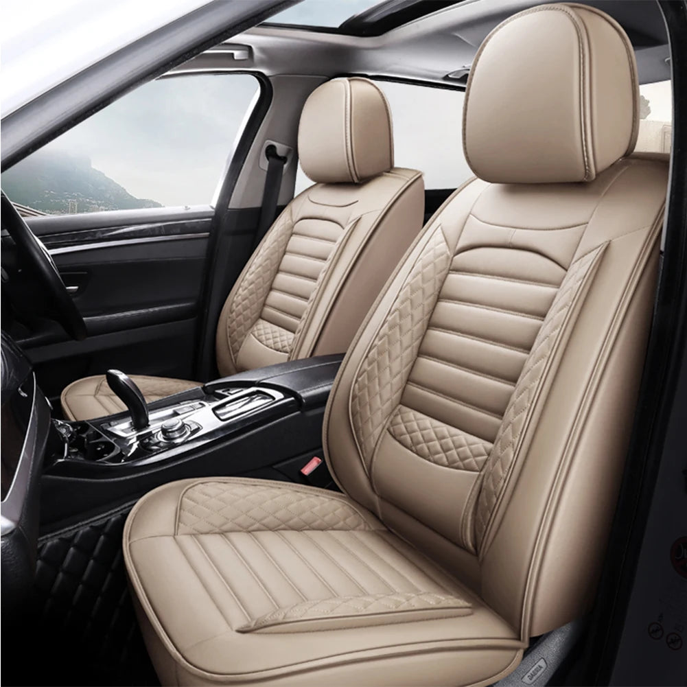 Black & White Faux Leather Car Seat Covers - Universal Fit, Lumbar Support, Waterproof, Anti-Slip, Durable for Cars, SUVs, Truck