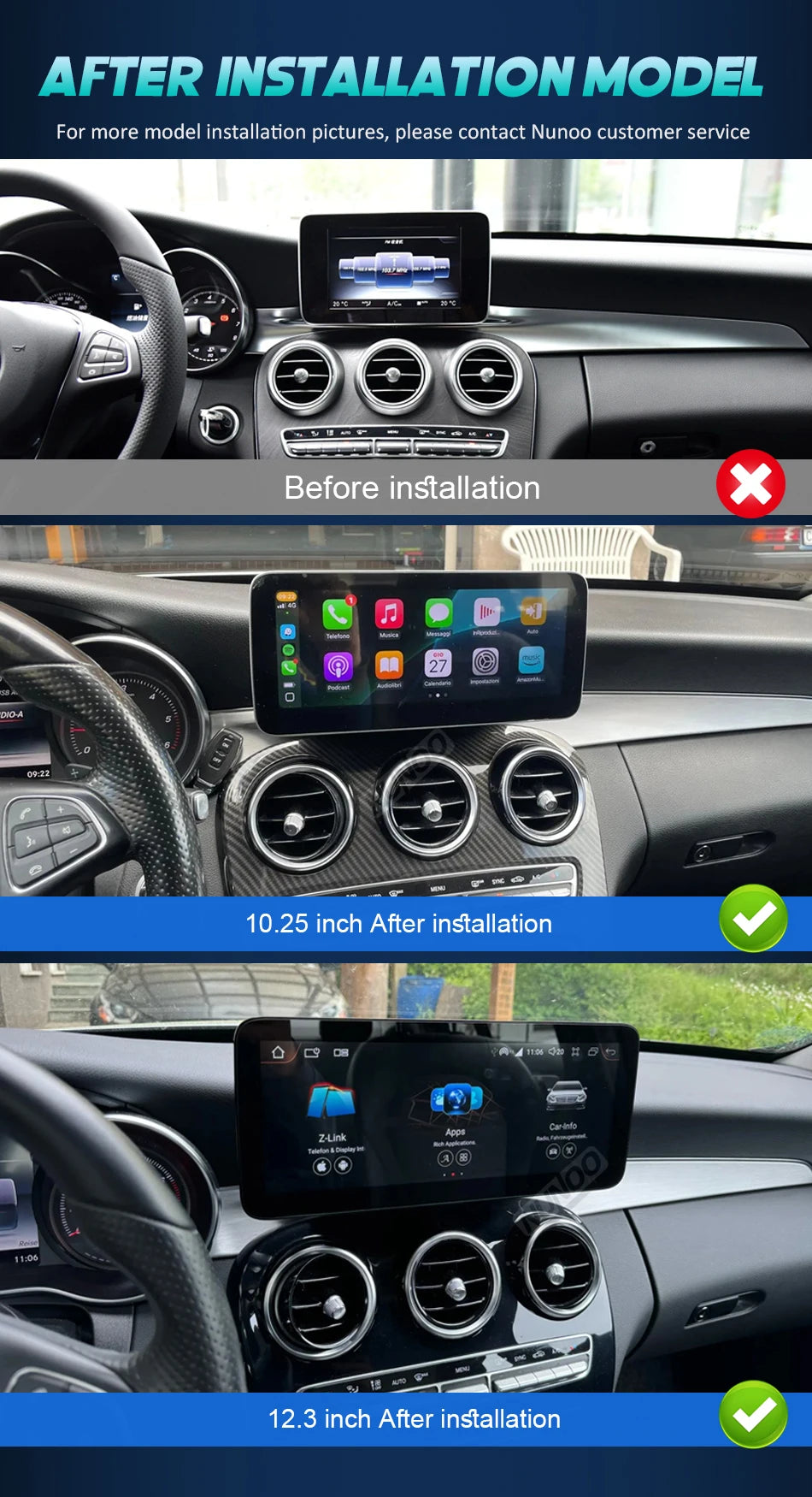 Android 14 Wireless CarPlay For Mercedes Benz C Class W205 Screen Android Auto Multimedia Navigation GPS SWC DSP 4G WiFi