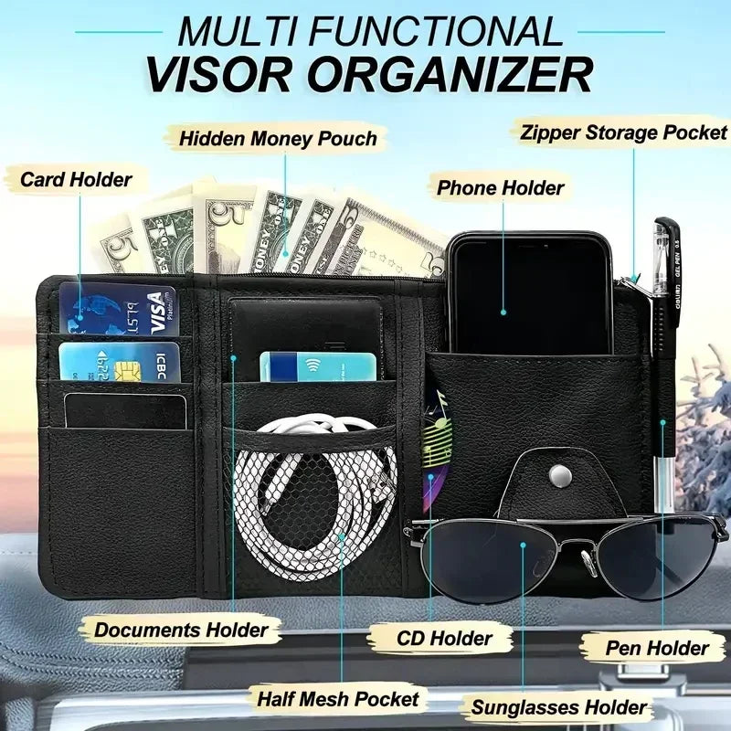 Car Sun Visor Bill Pen Business Card Holder Organizer Storage Box Sunglasses Clip Stowing Tidying Car Accessories
