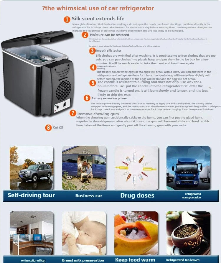 6L Portable Compact Mini Fridge 12V Car Refrigerator Freezer for Camping Traveling Electric Cool Box Summer Outdoor Fridge