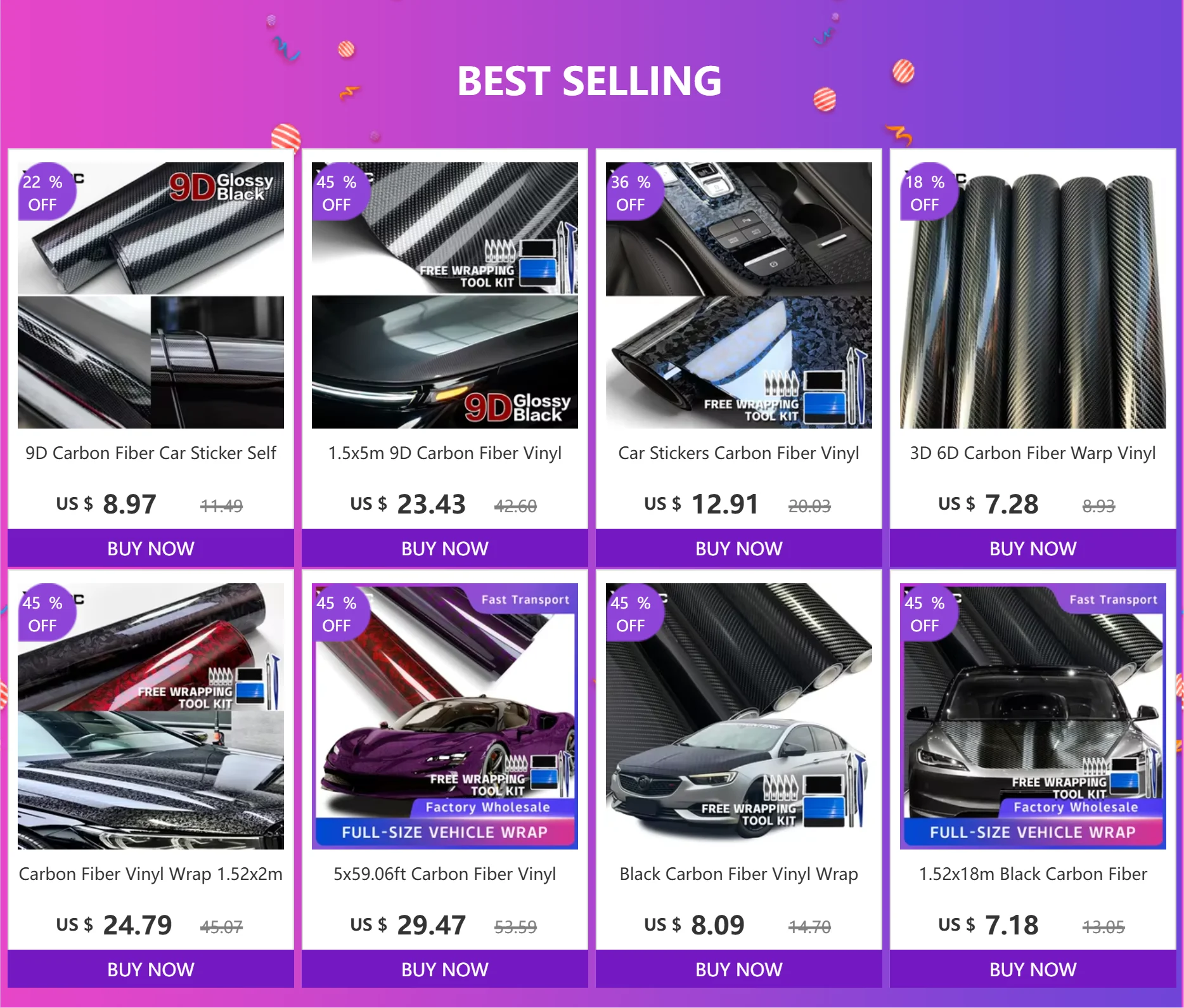 9D Carbon Fiber Car Sticker Self Adhesive Glossy Black Vinyl Wrap Film Anti-Scratch Auto Decoration Sticker for Cars Accessories