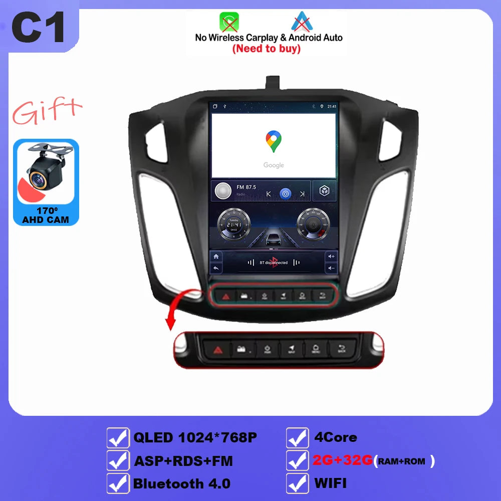 9.7 inch 8Core Android 15 Car Radio for Ford Focus 3 Mk 3 2011 2012 - 2019 Multimedia Video Player 2Din Carplay Auto Stereo DVD