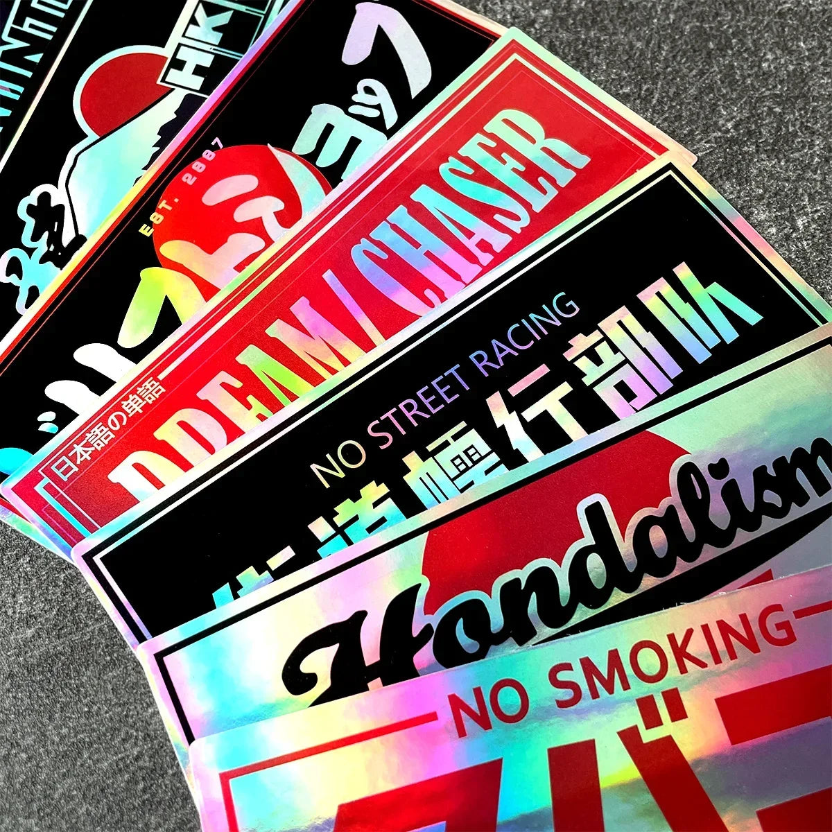 24PCS/Pack 12cm Long JDM Samurai Stickers Laser Rainbow Car Window Windshield Motorcycle Body Moto Helmet Accessories Decals