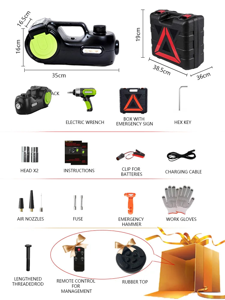 Electric Car Jack 5 Ton 4 in 1 Electric Hydraulic Jack 155-530mm With Electric Wrench Compressor LED Light
