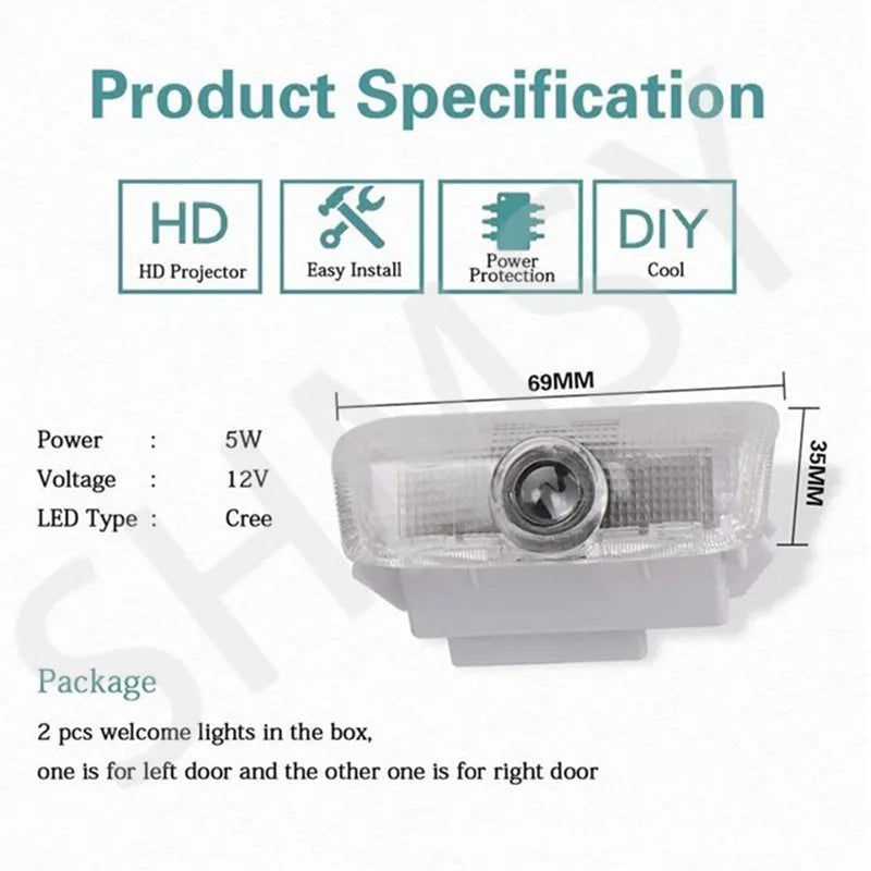 2Pcs Car Door LED Logo Lights Courtesy Projector Welcome Lamp Ghost Shadow Lamp Compatible With For Nissan Patrol Y62 2010-2021