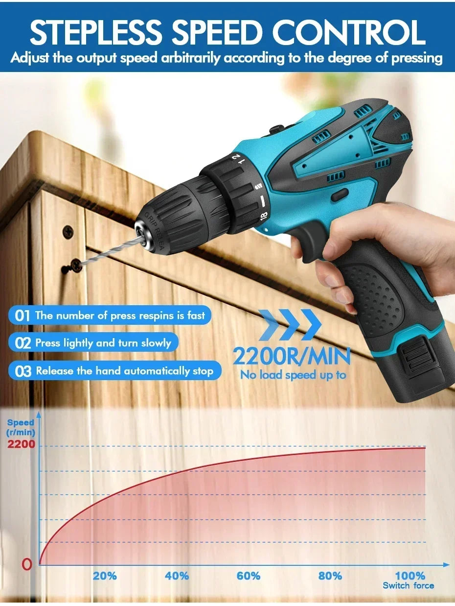 12V Electric Impact Drill with 32N Torque Wireless Cordless Power Tool Portable Multi-Function Screwdriver for Automotive