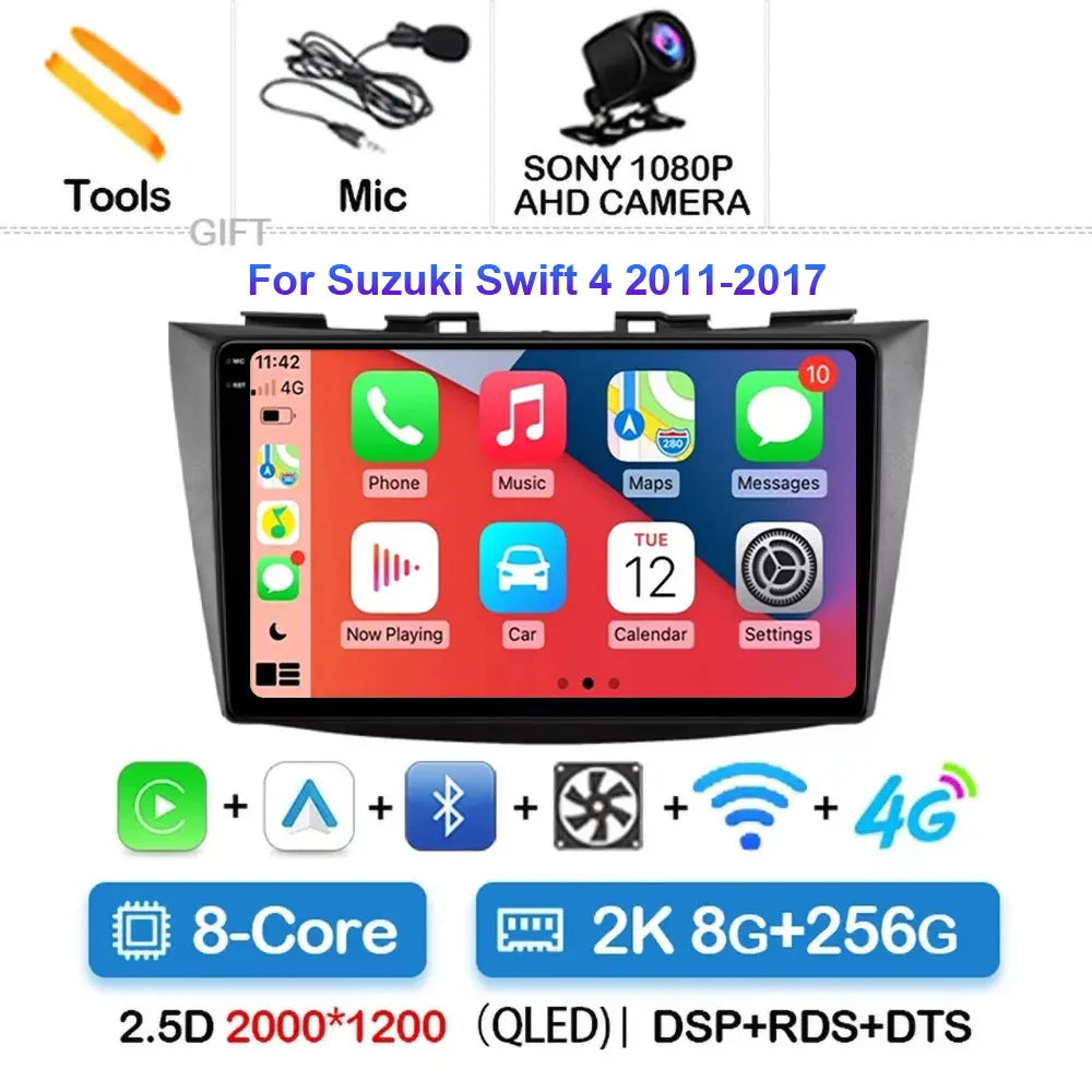 Android 15 Car Radio For Suzuki Swift 4 2011-2017 Wireless Carplay Auto Radio Multimedia Player 4G Wifi GPS DSP 48EQ 2din