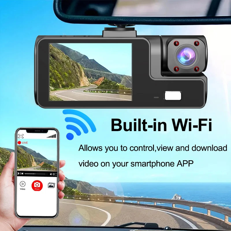 WIFI APP Control Car Dvr 3 Channel 1080P Dash Cam for Cars Front and Rear View Recorder Video Car Camera for Car Assecories
