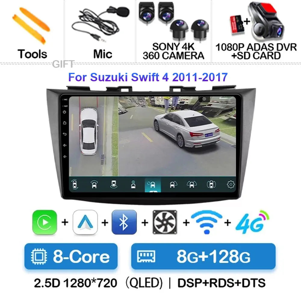 Android 15 Car Radio For Suzuki Swift 4 2011-2017 Wireless Carplay Auto Radio Multimedia Player 4G Wifi GPS DSP 48EQ 2din
