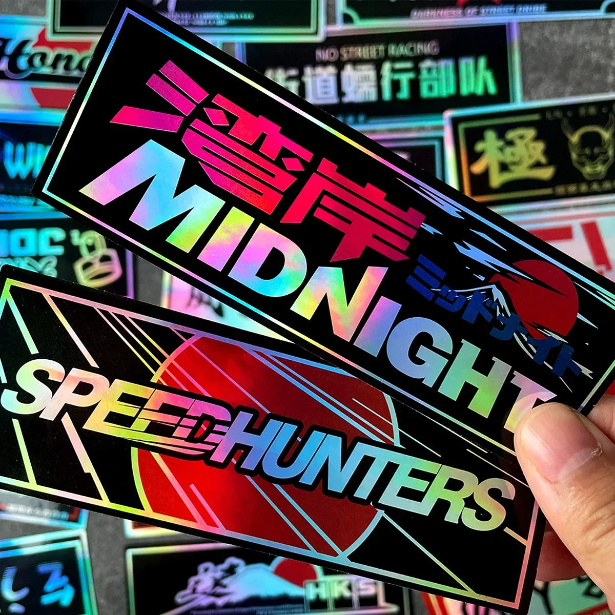 24PCS/Pack 12cm Long JDM Samurai Stickers Laser Rainbow Car Window Windshield Motorcycle Body Moto Helmet Accessories Decals