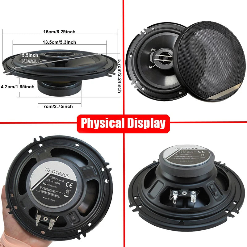 2pcs 6 Inch 320W 3 Way Universal Car Coaxial Car Music Stereo Full Range Hi-Fi for Car Truck Door Speakers Surround Sound System