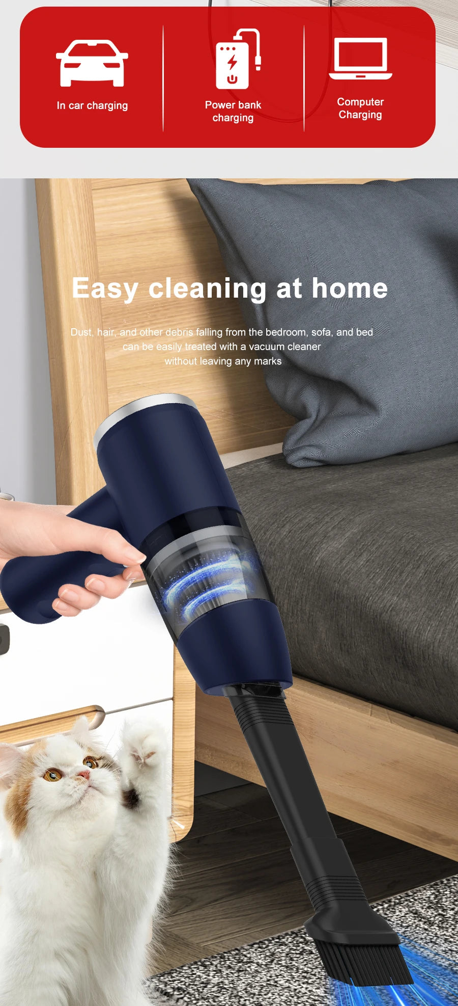 Xiaomi Car Vacuum Cleaner Handheld Wireless Vacuum Clean Household Car Mounted Strong Suction Multifunctional Vacuum Cleaner New