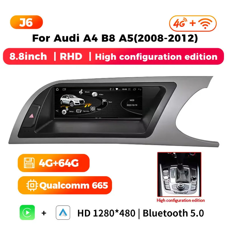 wireless carplay Android auto bluetooth car stereo radio for audi a4 b8 a5 S4 Multimedia Player Navigation GPS touch screen RHD