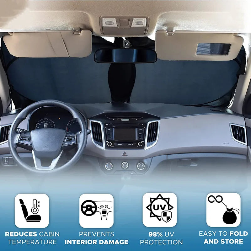 Car Windshield Sun Shade with Storage Pouch | Durable Material Car Sun Visor ,Sun Heat Protection | Car Interior Accessories