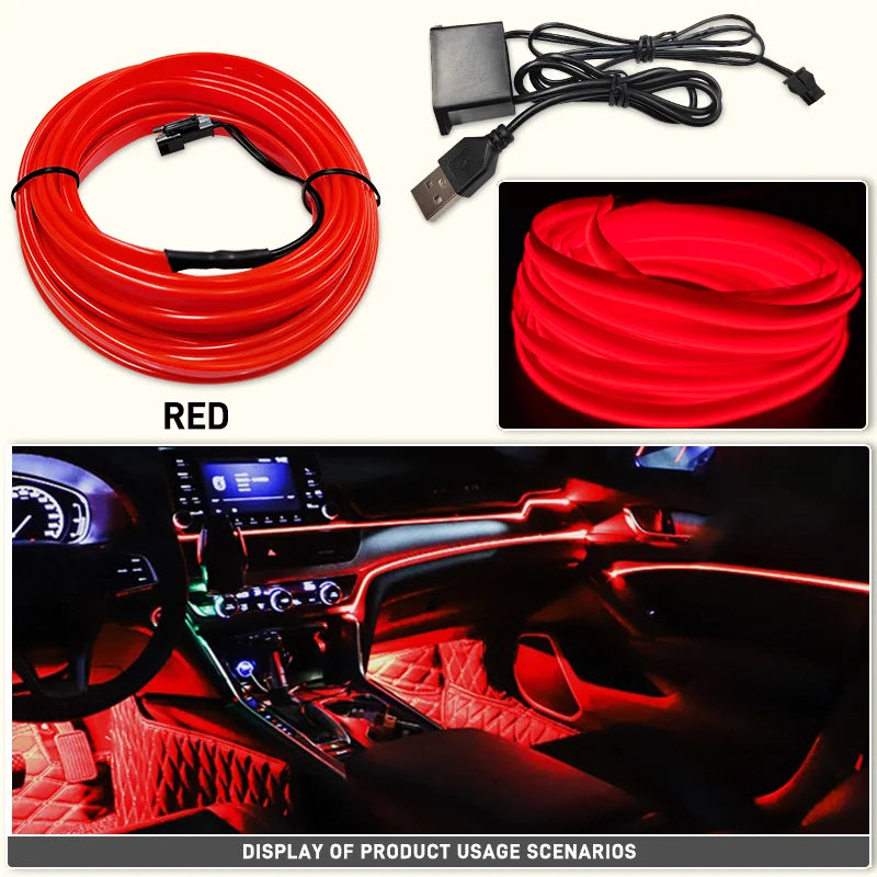 1/2/3/4/5M Car Led lampe décorative câblage bande néon flexible USB Interior lighting of the vehicle，Diode d'ambiance de fête