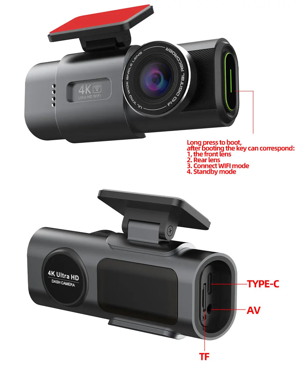 Dash Cam 4K GPS WIFI APP 24H Night Vision Mini Optional Rear Lens Dashcam Car DVR Video Recorder Camera For Car Black Box
