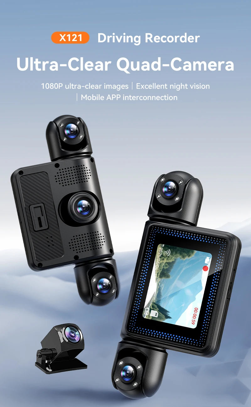 4 Channel Car DVR Dash Camera 4K Front and Rear Cam 2.4INCH 360 Dash Cam 4k*1080P 4 Lens Video Recorder Support 24H Parking