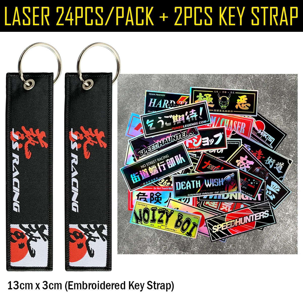24PCS/Pack 12cm Long JDM Samurai Stickers Laser Rainbow Car Window Windshield Motorcycle Body Moto Helmet Accessories Decals